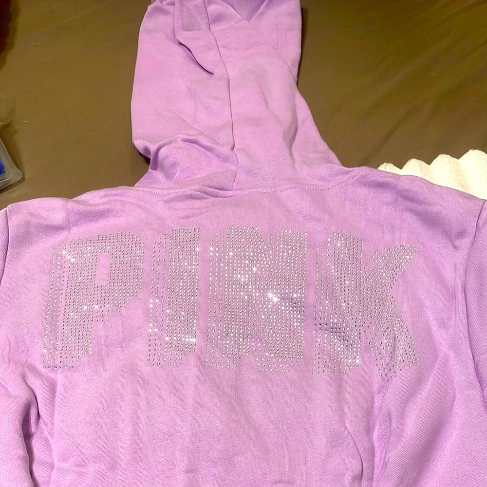 Pink Rhinestone Shine  Lavender Full Zip-Up Hoodie
